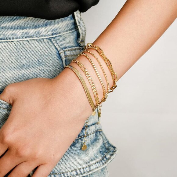 14K Gold Plated Bracelets for Women Dainty Stackable Chain Jewelry Gift - Picture 3 of 6